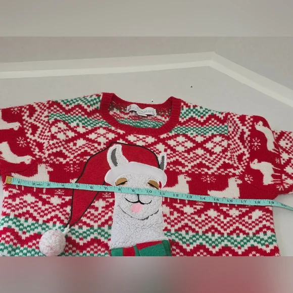 Red “Tired” (or whatever 🌲💨 ) Llama Holiday Sweater - Picture 6 of 8